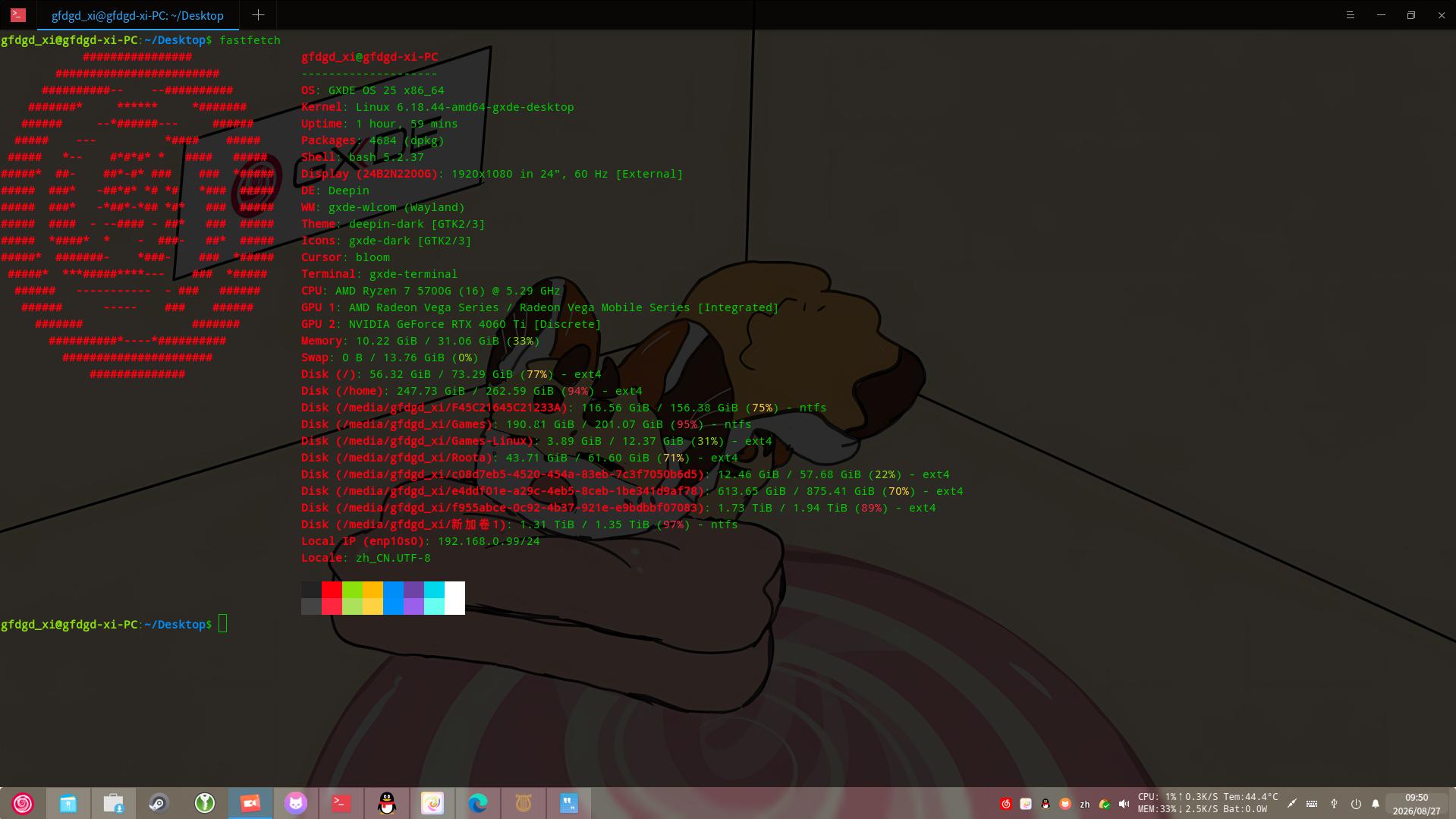 GXDE 25.5beta1 Wayland fastfetch